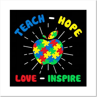 Teach Hope Love Inspire Autism Awareness Gift for Birthday, Mother's Day, Thanksgiving, Christmas Posters and Art